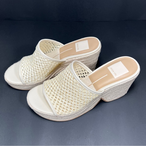 Dolce Vita Ivory Cream Platform Sandals Raffia Espadrille Heels Size 7.5 NEW - Picture 3 of 7